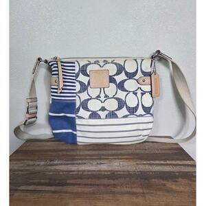 Coach Patchwork Signature C Crossbody Bag Purse Blue & White